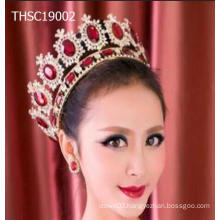 Red Ruby Rhinestone Beauty Full Round Pageant Crowns For Queen